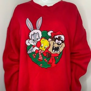 Vintage Warner Bros Studio WMS XXL Looney Tunes Long Sleeve Christmas Sweatshirt